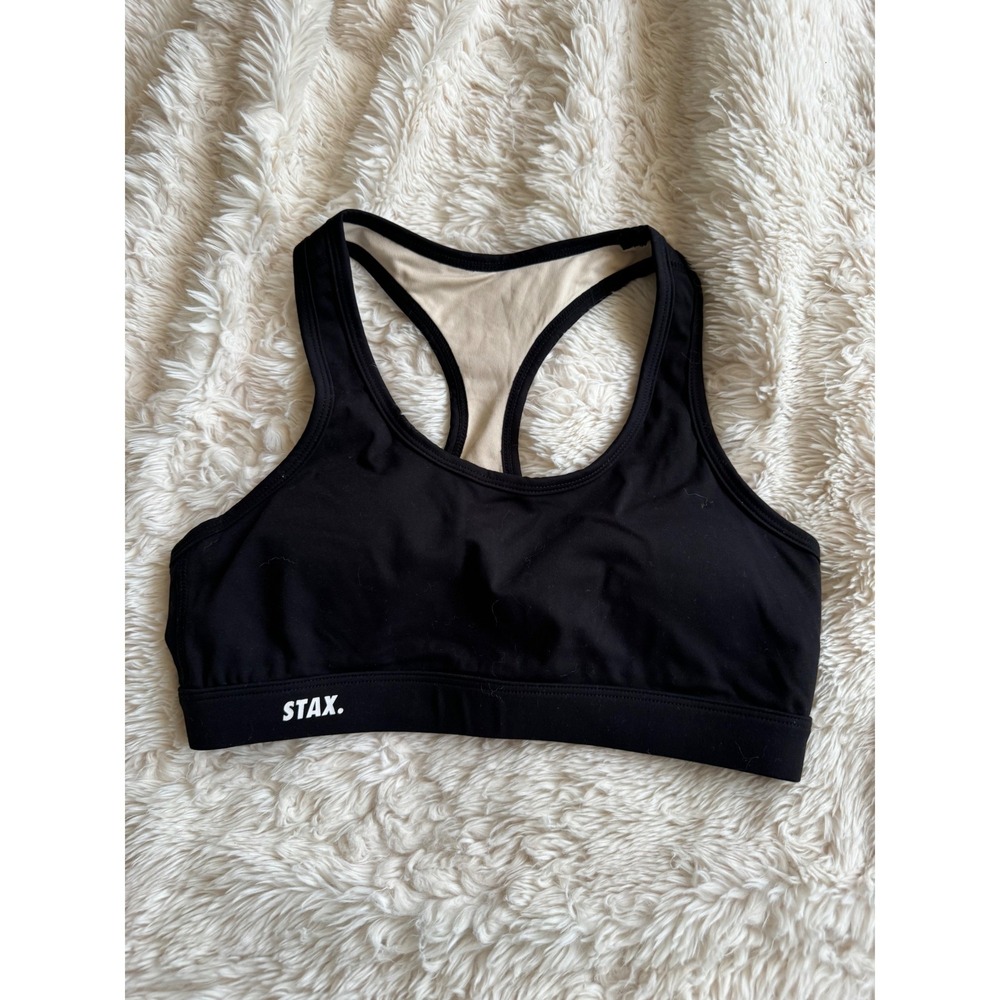 STAX Women's Black Racerback Classic Crop Sports Bra Size Small
